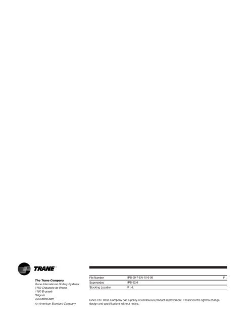 50 Hz Package Heat Pump Units Product Data - Trane