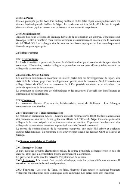 plan de securite alimentaire commune rurale de kolongo