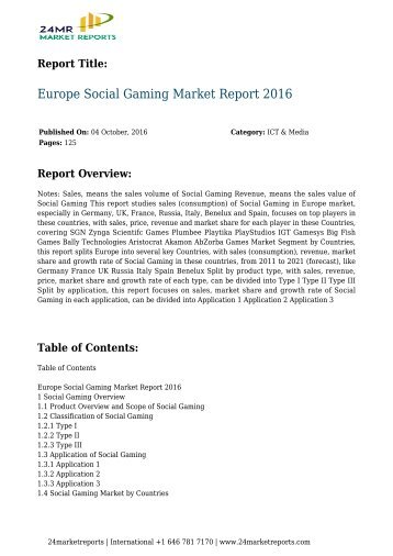 Europe Social Gaming Market Report 2016 