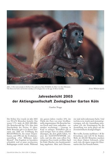 Jahresbericht 2003 der Aktiengesellschaft Zoologischer Garten Köln