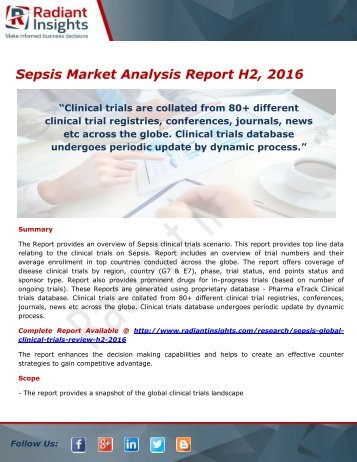 Sepsis Market Forecast and Clinical Trials Review Report H2, 2016