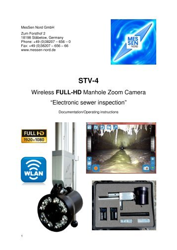 Shaft zoom camera / manhole camera / pole camera STV-4: Wireless, FULL-HD, motor driven vertical inspection angle. Documentation English