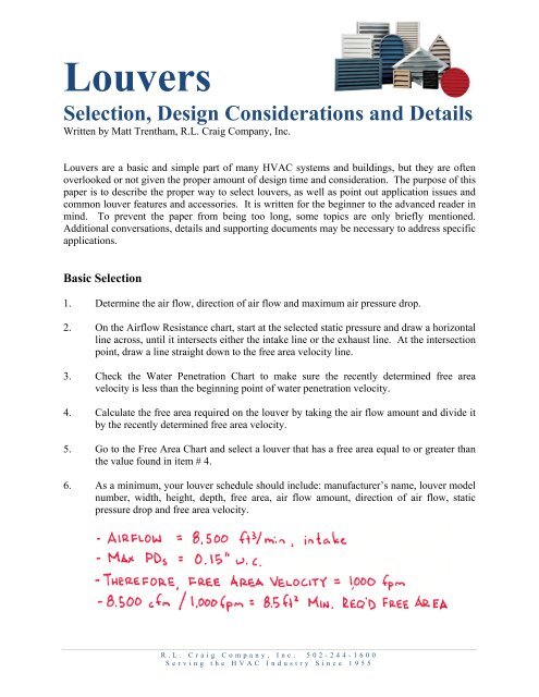 Louver Free Area Chart