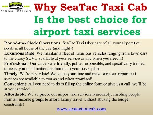 Taxi Service to Airport| SeaTac Taxi Cab