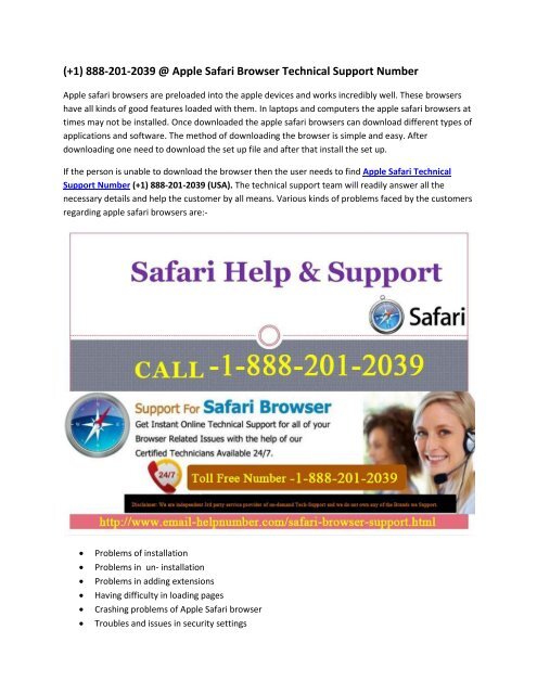 Apple Safari Browser Technical Support (+1) 888-201-2039
