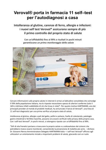 Veroval® porta in farmacia 11 self–test per l’autodiagnosi a casa