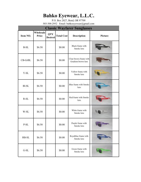 Bahko Sunglasses Catalog