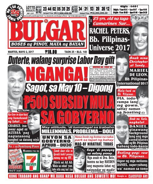May 2, 2017 BULGAR: BOSES NG PINOY, MATA NG BAYAN
