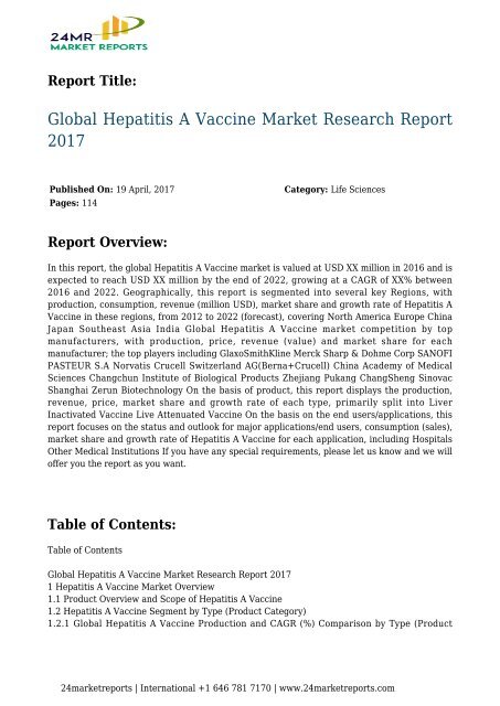 Global Hepatitis A Vaccine Market Research Report 2017 