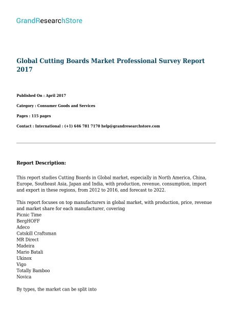 Global Cutting Boards Market Professional Survey Report 2017