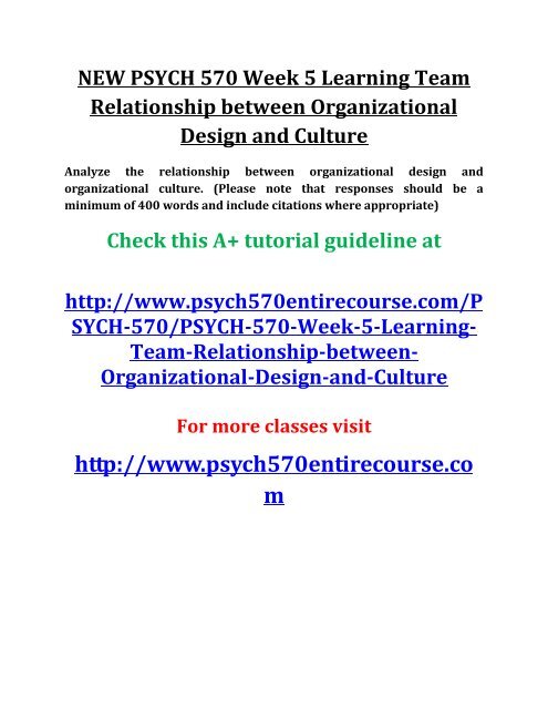 NEW PSYCH 570 Week 5 Learning Team Relationship