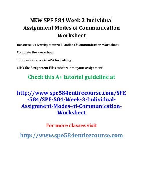 NEW SPE 584 Week 3 Individual Assignment