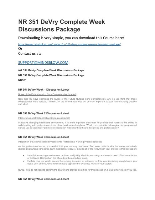 NR 351 DeVry Complete Week Discussions Package