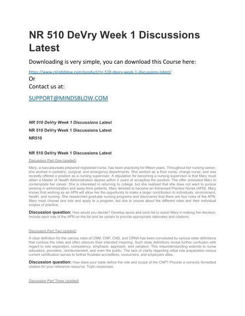 NR 510 DeVry Week 1 Discussions Latest