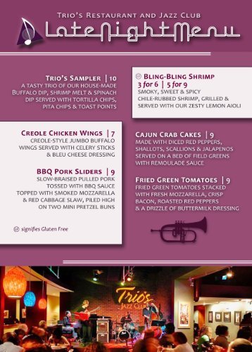 Late Night Menu - Trio's Restaurant & Jazz Club