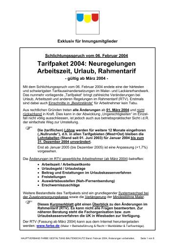 Tarifpaket 2004: Neuregelungen Arbeitszeit ... - handwerk-wt.de