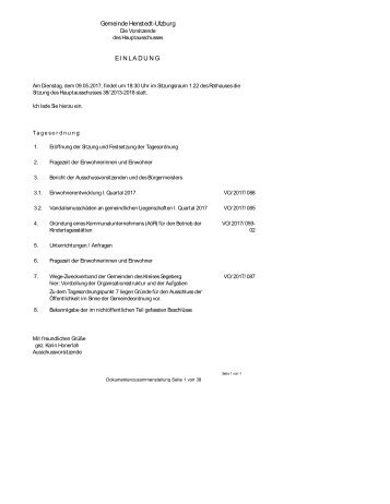 Einladung und Vorlagenpaket zur Sitzung des Hauptausschusses 38/2013-2018