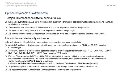 Sony VGN-SR57X - VGN-SR57X Mode d'emploi Finlandais