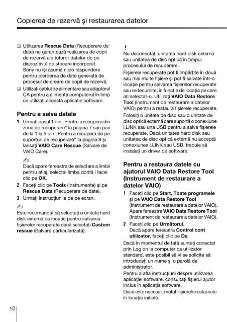 Sony VPCEJ1C5E - VPCEJ1C5E Guide de d&eacute;pannage Roumain