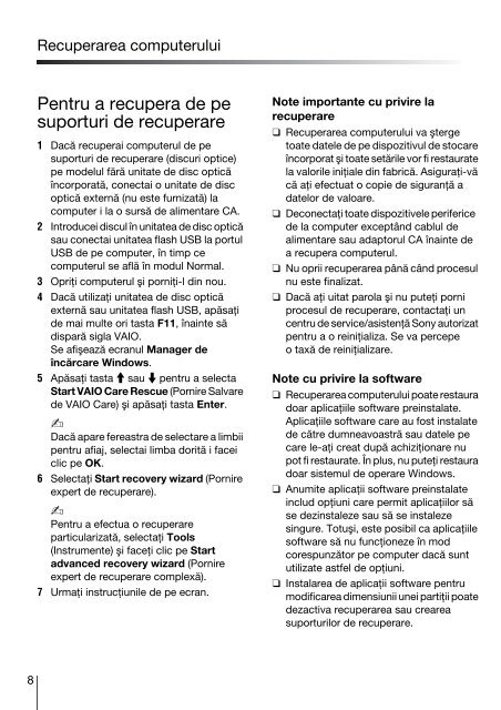 Sony VPCEJ1C5E - VPCEJ1C5E Guide de d&eacute;pannage Roumain