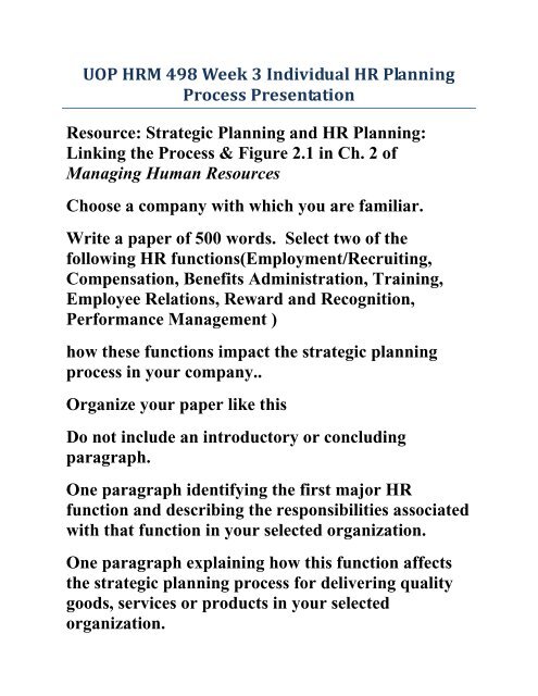 UOP HRM 498 Week 3 Individual HR Planning Process Presentation