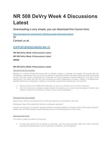 NR 508 DeVry Week 4 Discussions Latest