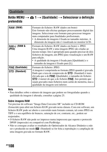 Sony DSLR-A290L - DSLR-A290L Consignes d&rsquo;utilisation Portugais