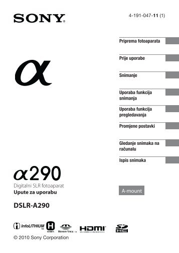 Sony DSLR-A290L - DSLR-A290L Mode d'emploi Croate