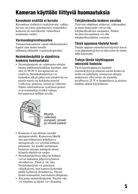 Sony DSLR-A290L - DSLR-A290L Consignes d&rsquo;utilisation Finlandais