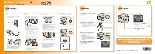 Sony DSLR-A290L - DSLR-A290L Consignes d&rsquo;utilisation Allemand
