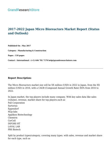 2017-2022 Japan Micro Bioreactors Market Report