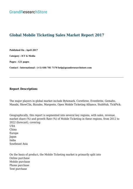 Global Mobile Ticketing Sales Market Report 2017