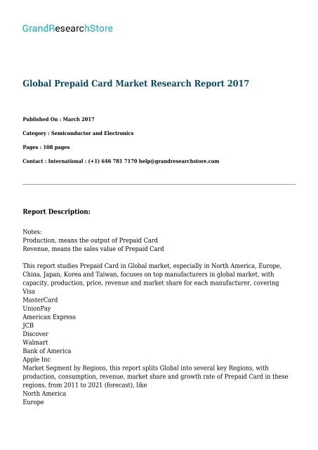 GLOBAL Prepaid Card MARKET REPORT 2017