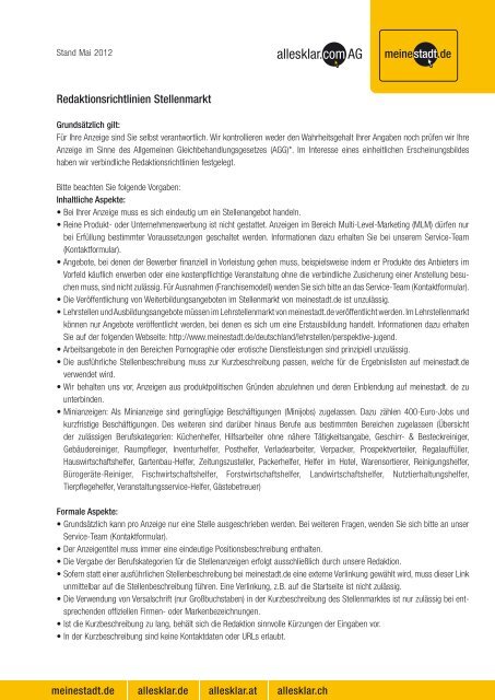 Redaktionsrichtlinien - Stellenmarkt meinestadt.de