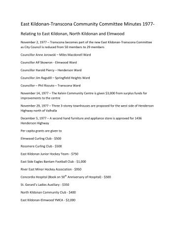 East Kildonan-Transcona Community Committee Minutes 1977-