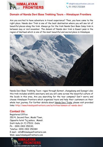 Nanda Devi Base Trekking Tours – Himalayan Frontiers