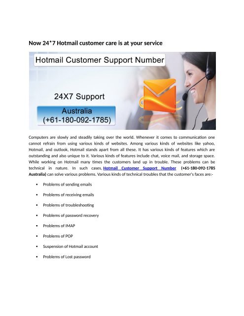  Hotmail Technical Customer Support number +61-180-092-1785 