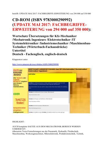 Woerterbuch-Erweiterung weitere deutsch-englisch Uebersetzungen zu Technik-Begriffen