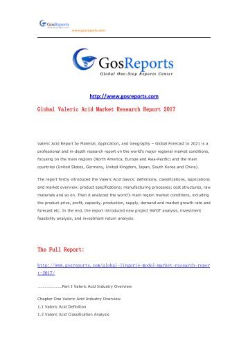 Global Valeric Acid Market Research Report 2017