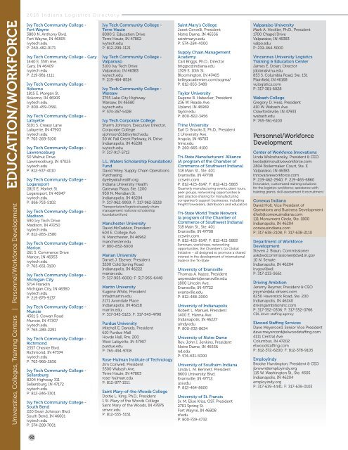 2016 Indiana Logistics Directory