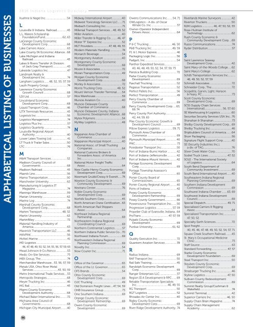 2016 Indiana Logistics Directory