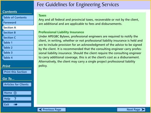 Fee Guidelines for Engineering Services Table Of Contents - APEGBC