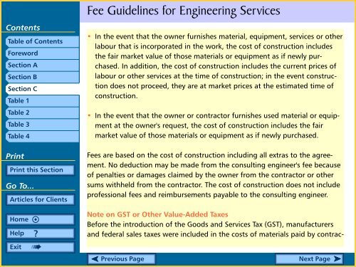 Fee Guidelines for Engineering Services Table Of Contents - APEGBC