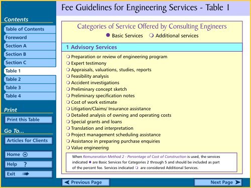 Fee Guidelines for Engineering Services Table Of Contents - APEGBC