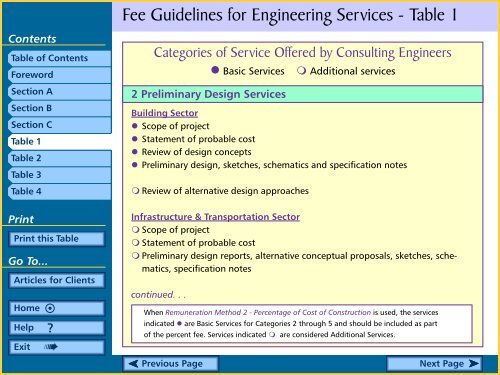 Fee Guidelines for Engineering Services Table Of Contents - APEGBC