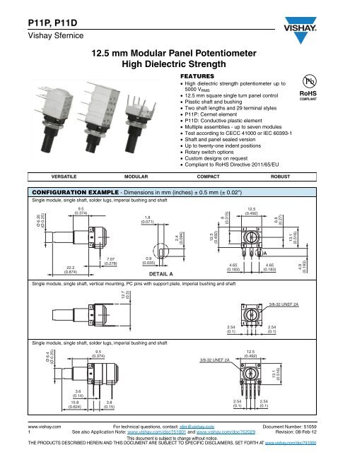 P11P, P11D 12.5 mm Modular Panel Potentiometer ... - TTI Europe