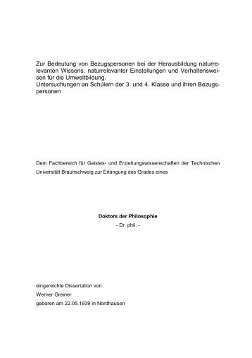 Zur Bedeutung von Bezugspersonen bei der Herausbildung naturre ...