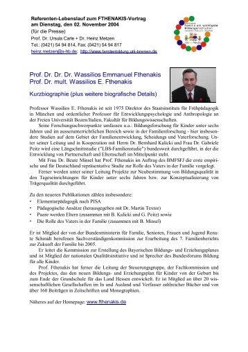 Prof. Dr. Dr. Dr. Wassilios Emmanuel Fthenakis Prof. Dr. mult ...