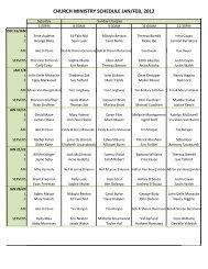 CHURCH MINISTRY SCHEDULE JAN/FEB, 2012