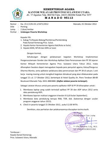 jatah peserta gender dan pp39 - Kementerian Agama Provinsi ...